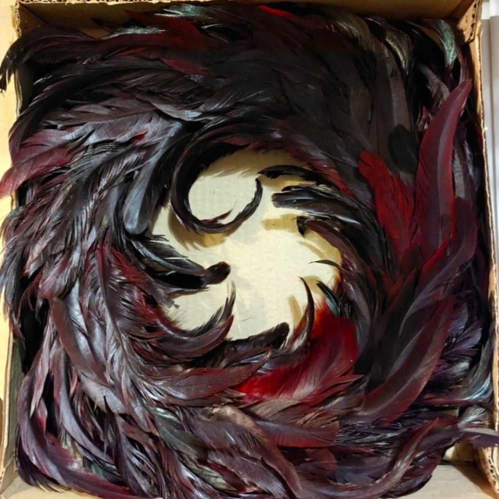 Multicolored Rooster Type Feathered Wreath Home Decor Crafting Feathers NWOT